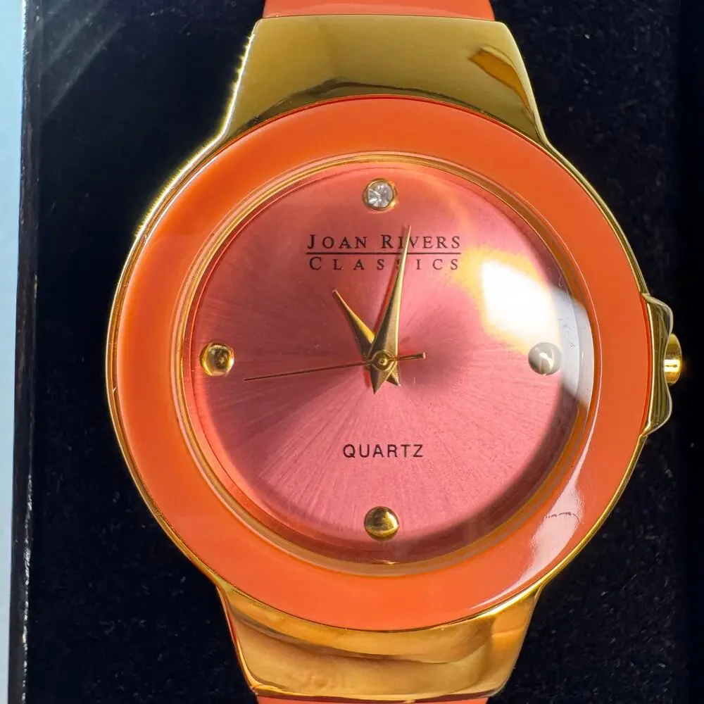 joan rivers classics j14120 coral orange cuff watch quartz original box